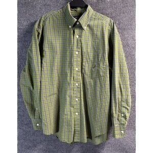 VTG Nautica Shirt Mens Large Green Plaid‎ 80's Two Ply Cotton Long Sleeve Cotton
